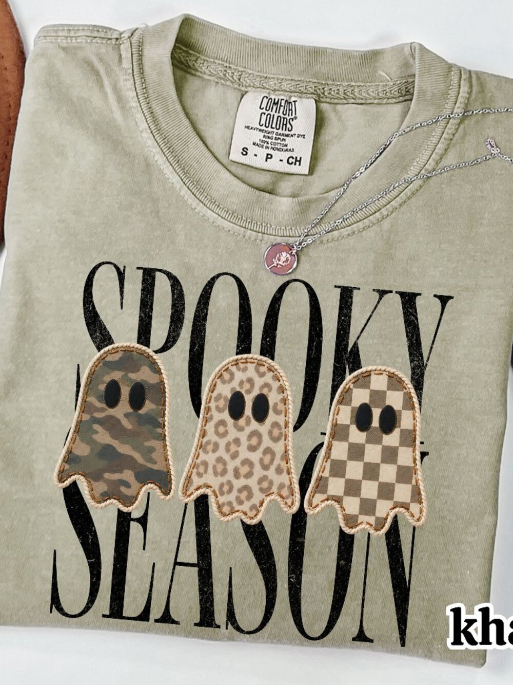 NEW Retro Leopard Camo Checkered Ghost Spooky Season Halloween Shirt for Women